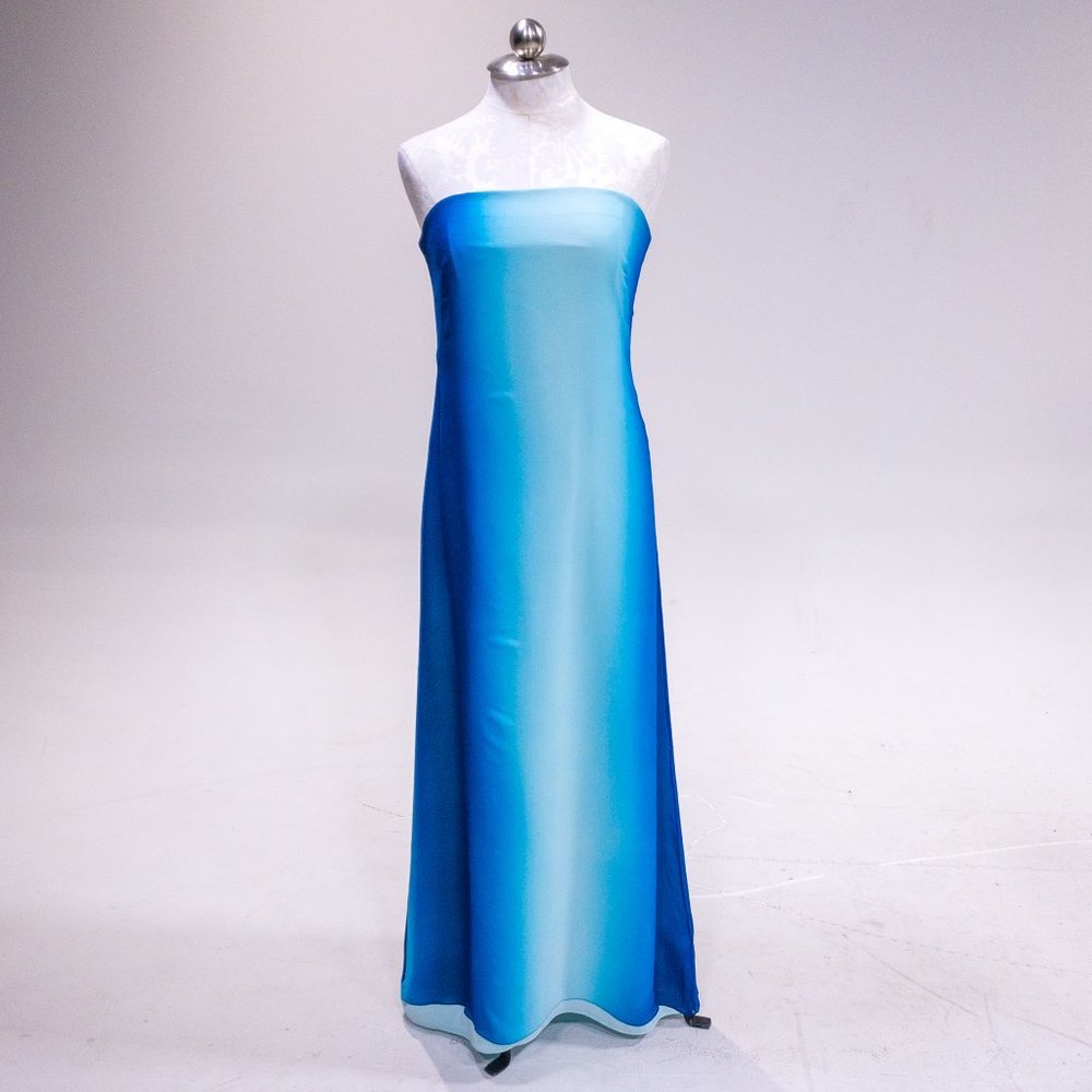 Y2K Vintage 8 Silk Dress Ombre Tie Dye Print Strapless Long Maxi Formal Blue PH5 - Picture 11 of 12